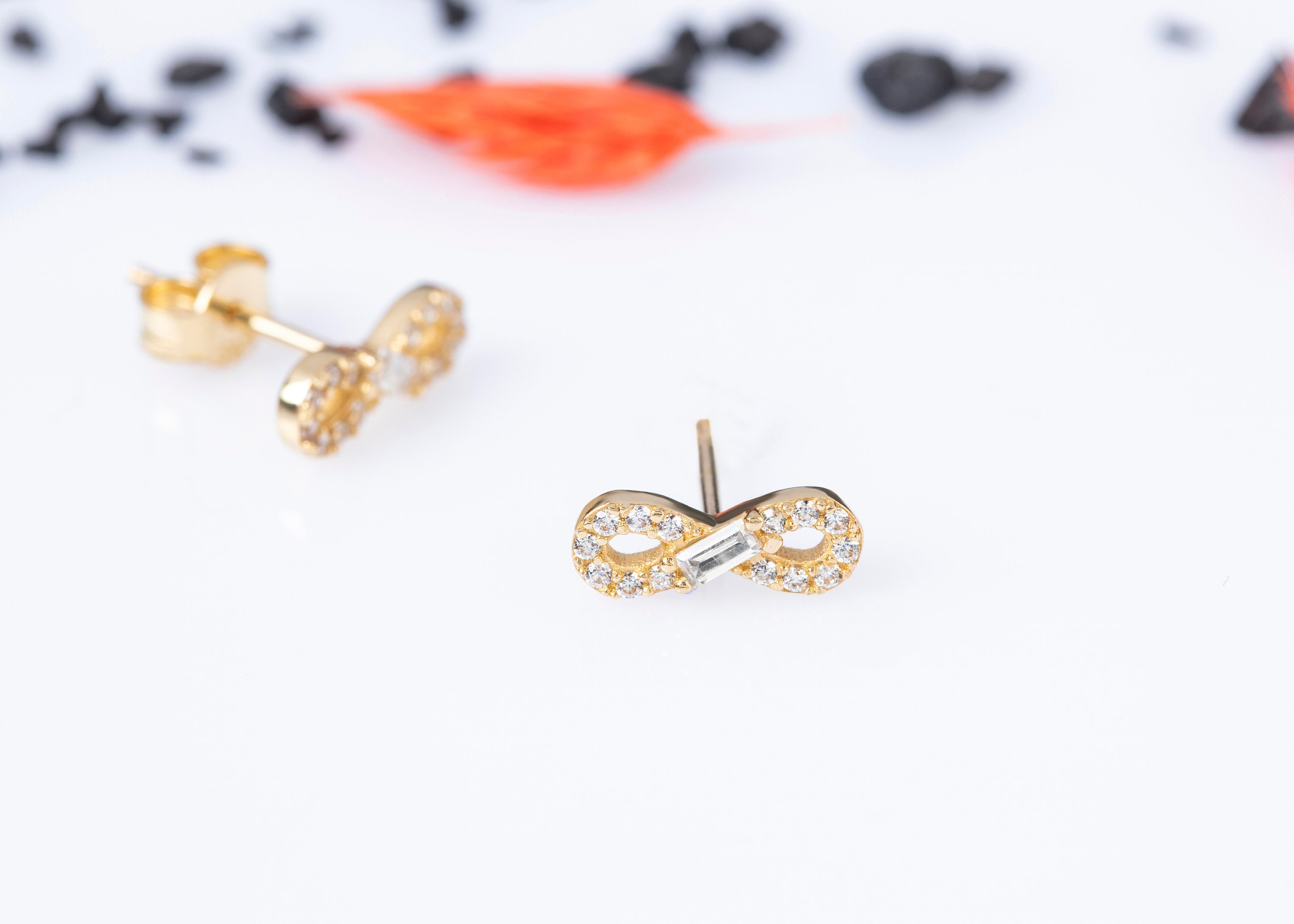 nfinity Earrings, 14K Solid Gold Tiny Valentine's Day Gift, Girlfriend Christmas Wedding Birthday Gift