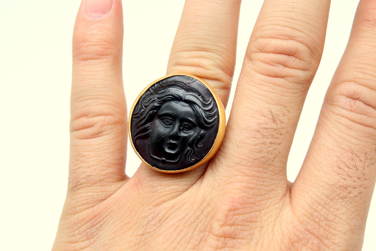 Medusa Intaglio Glass Silver Ring Gold Over Fashion Carving Dainty Gift