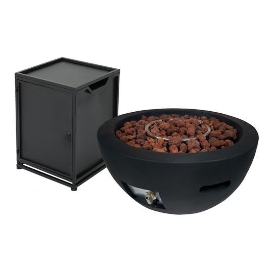 Dark Gray Concrete Bowl Isra Gas Fire Pit with Tank Holder by World Market