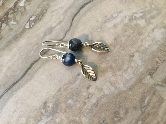Kyanite & Sterling Silver Earrings, Ooak, Minimalist, Spiritual, Metaphysical, Bohemian, Leaf Dangle, Earthy, Earrings Toniraecreations
