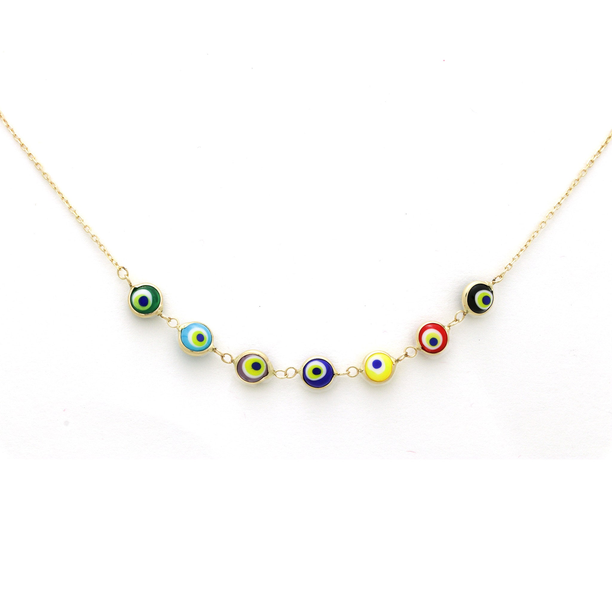 Powerful Protection Evil Eye Necklace, Ancient Protector Colorful 14K Solid Gold Spirit Guardian Multi Color
