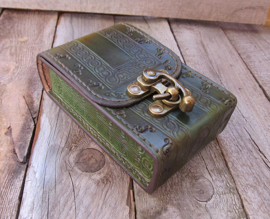 Green Tan Tarot Leather Deck Box Bag Original Rider Waite Case Card Holder Leather Card Deck