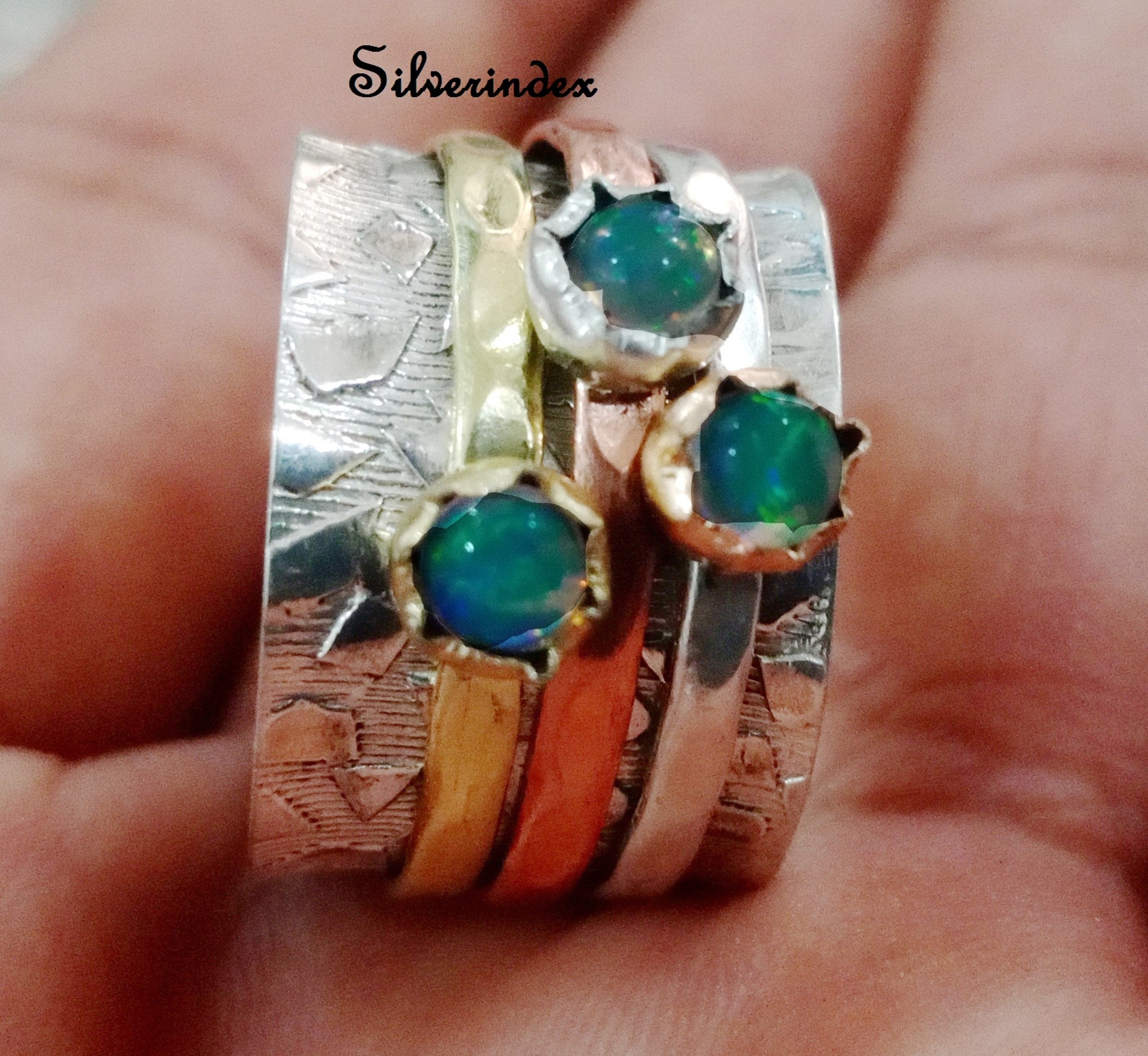 Ethiopian Opal Ring, Spinner 925 Silver Handmade Women Anxiety Gift For Her, Mediation Ring