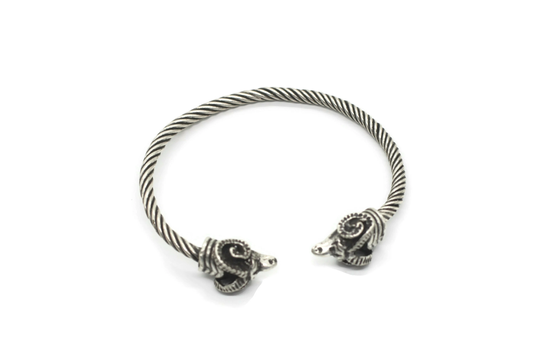 Adjustable Matt Silver Plated With Ram Head Bracelet | Copper Bangle Twisted Bracelets For Women
