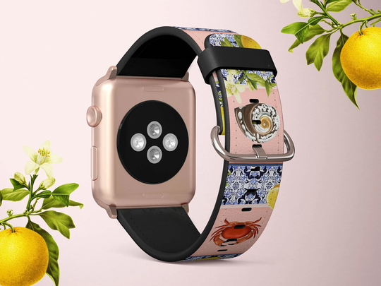 Seafood Crab Tile Beach Apple Watch Band For Women All Series Iwatch Replacement Straps With Sea, Ocean, Summer Design 38 40 42 44mm