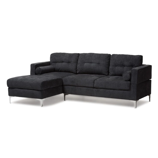 Baxton Studio Mireille Modern Charcoal Polyester/Blend Sectional in Gray | 143-8106-LW