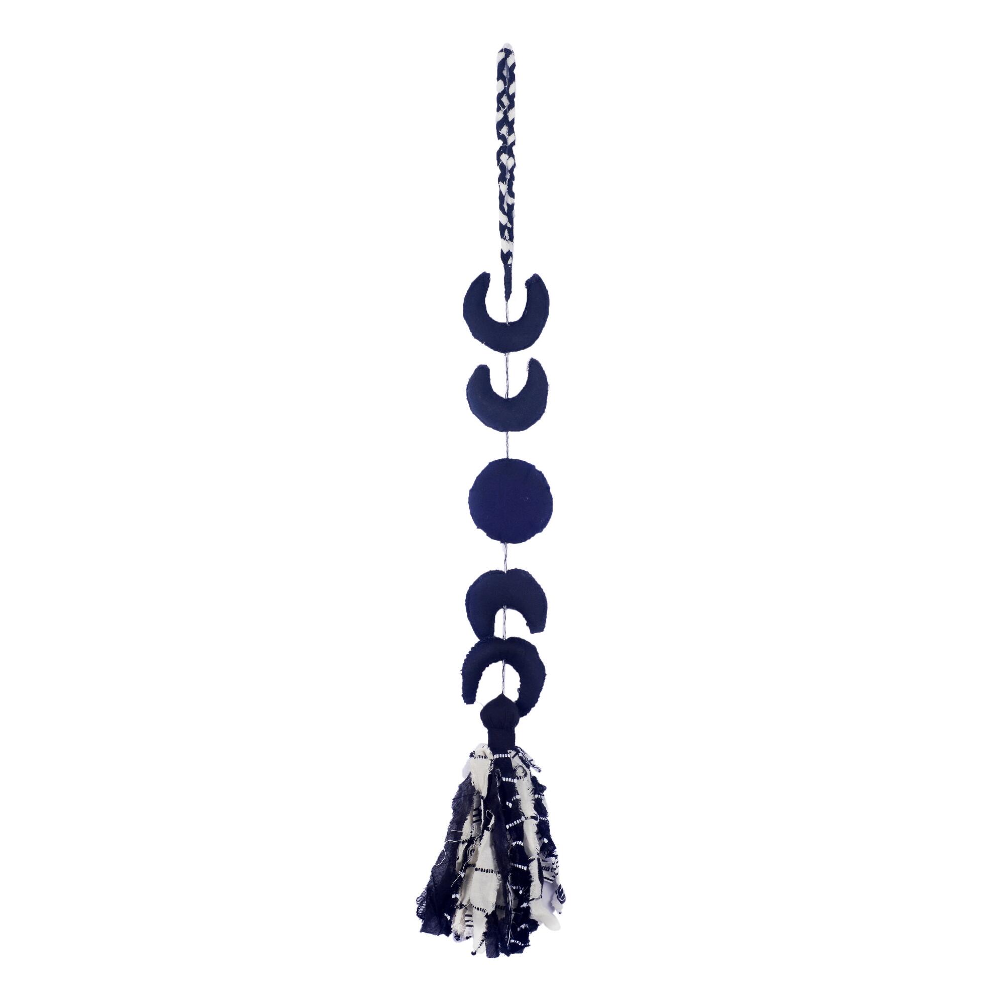 Upcycled Fabric Crescent Silaiwali Hanging Decor: Black by World Market