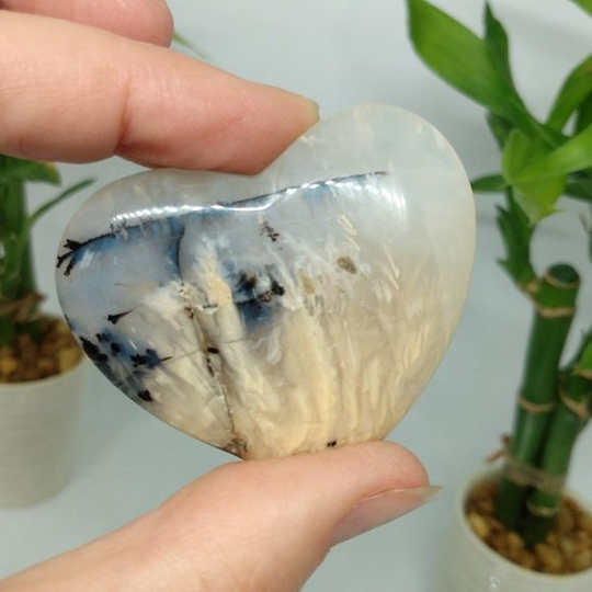 Dendritic Agate Puffy Hearts/stone Of Plenty