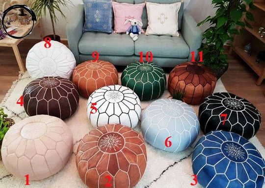 Moroccan Pouf, Leather Pouf Ottoman Floor Pillow Cushion, Morocco Pouffe