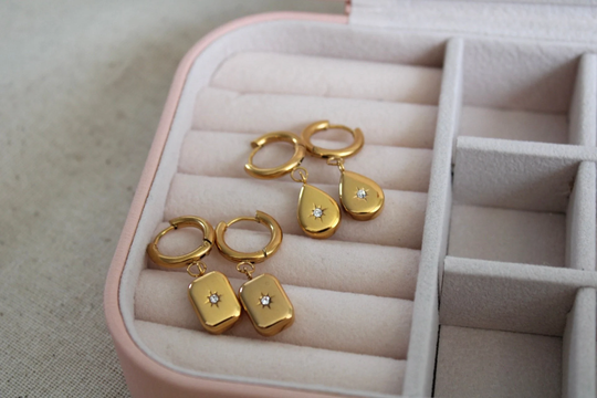 Gold North Star Hoop Earrings | Waterproof Filled Rectangle Drop Anti Tarnish Gift For Her Mom