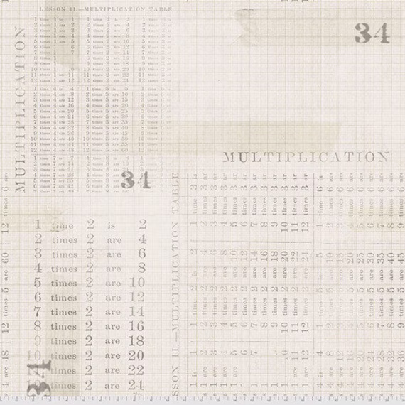 Tim Holtz || Multiplication Table - Parchment Monochrome Collection Eclectic Elements Free Spirit Modern Blender Fabric
