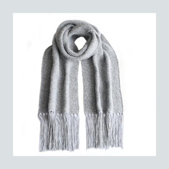 Winter Scarf Long Alpaca Blend Handknitted With Fringes Unisex, Gray