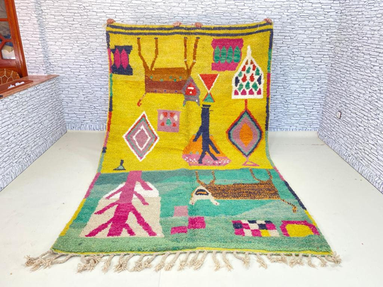 Gorgeous Moroccan Rug, Handmade Boujad Rug, Azilal Colorful Rug, Authentic Moroccan, Geometric Berbercarpet, Bohemian Rug, Tapismarocain 9.6x7.1Ft