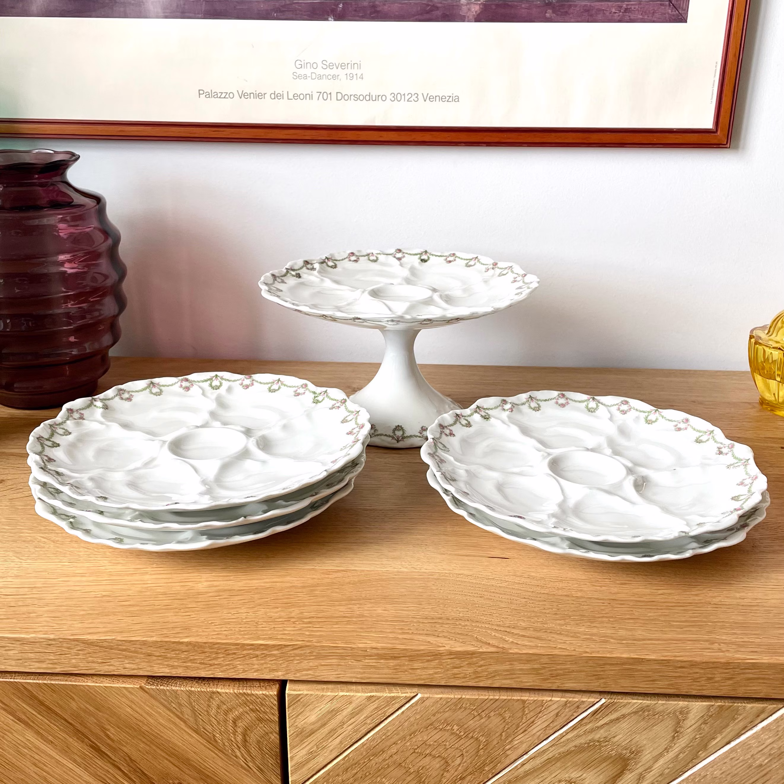 Porcelain Serving Set, Oyster, Charles Ahrenfeld, Limoges, France, Seafood, Oyster Plate, Platter On Foot, Serving, French Porcelain