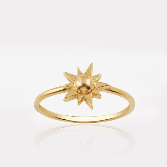 14K Solid Gold Dainty Sun Ring | Minimalist Sunshine Stacking Gift For Her Christmas