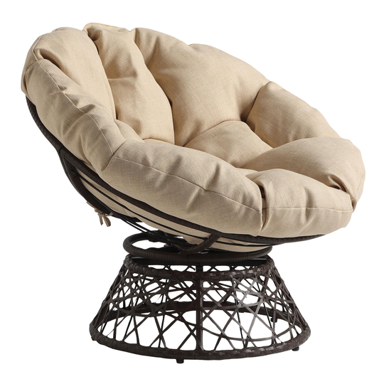 Brown Wicker Swivel Papasan Chair with Cushion by World Market