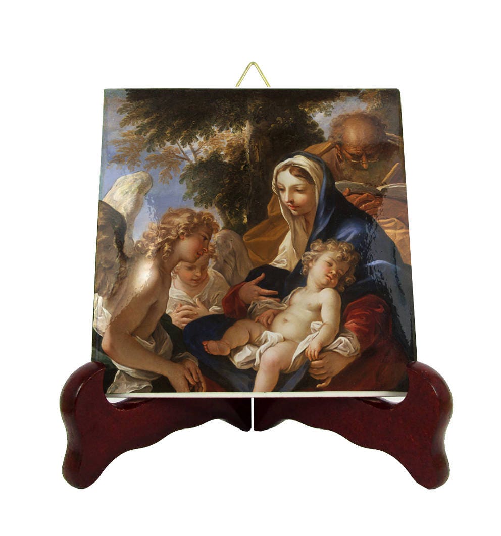 The Holy Family With Angels - Catholic Icons On Tiles Handmade in Italy Icon Art Religious Gift