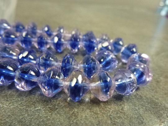 8Pc Sapphire/Pink Blend Faceted Saucer Beads, Czech Glass, 7x9mm Saturn, Firepolished