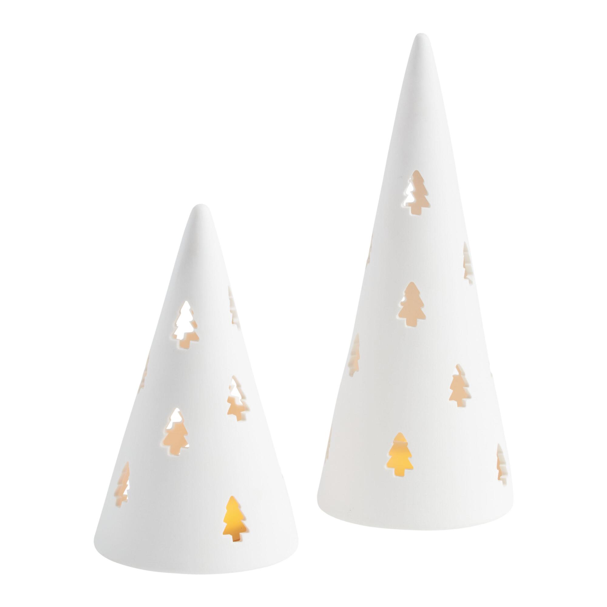 White Ceramic Conical Tree Hurricane Candle Holder by World Market