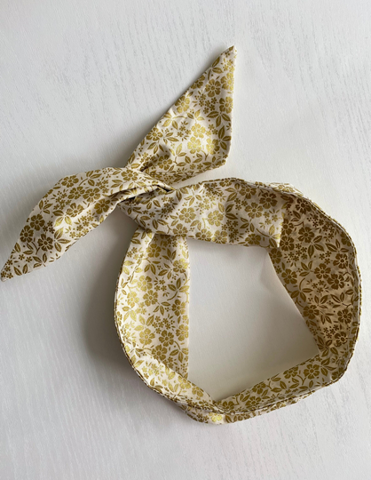 Gold Floral Print Wire Headband, Wide Headband, Hair Wrap Knot Head Scarf Look, Gift For Women, Spring Accessories