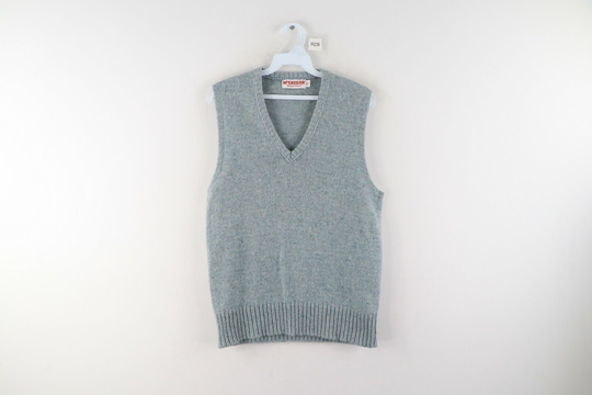 80S Rockabilly Mens Medium Wool Blend Blank V-Neck Sweater Vest Baby Blue, V Neck Vest