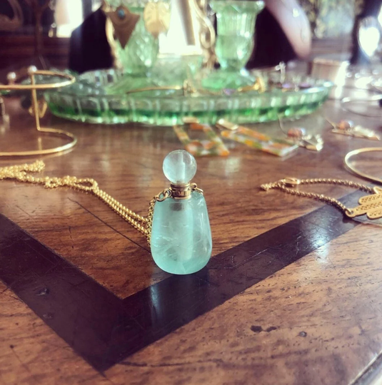Fluorite Perfume Bottle Long Chain Pendant Necklace