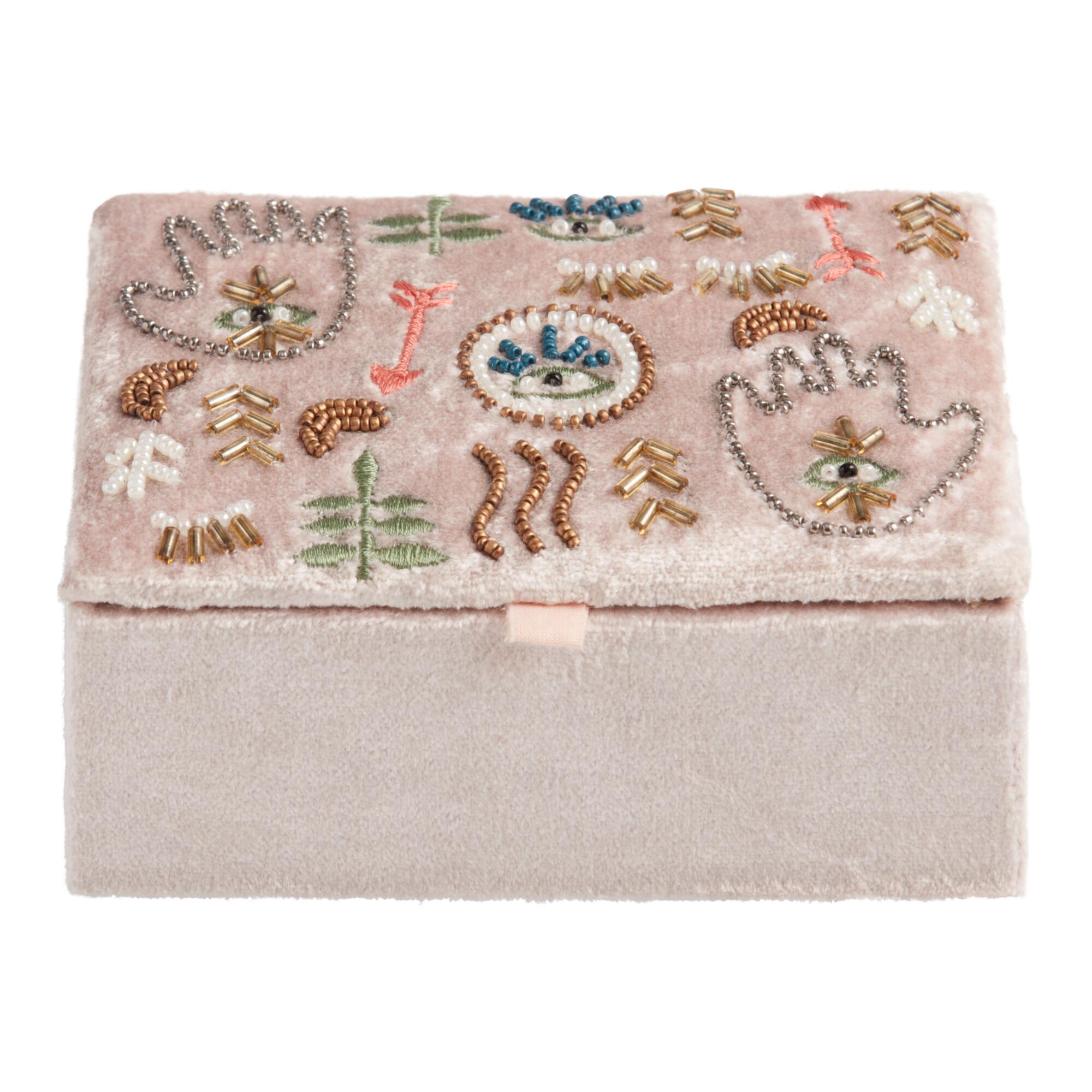 Champagne Velvet Hamsa And Evil Eye Beaded Jewelry Box by World Market