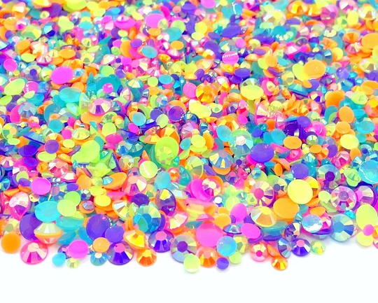 New Flashback Blend Rhinestone Mix 3/4/5/6mm Flatback Jelly Resin Rhinestones Mixed Size, Blue | Green Pink Purple Orange