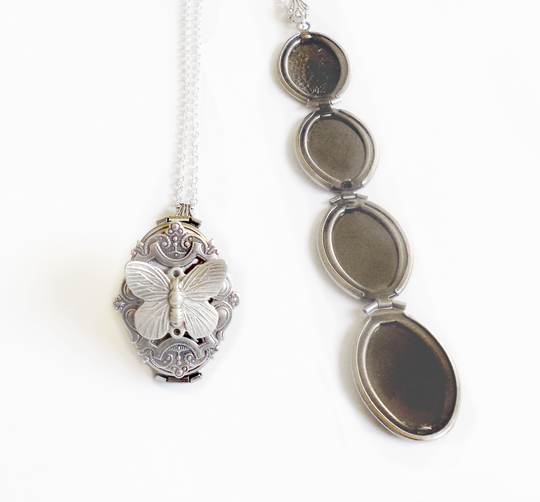Four Photo Locket, Butterfly Locket.4 Photo Locket Necklace. Silver Necklace Gift For Her Family Tree Locket, Graduation Gift