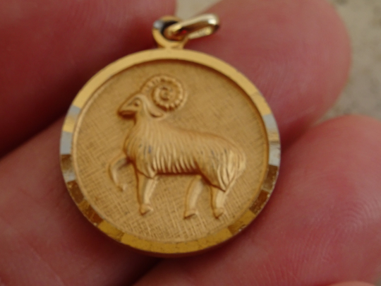 Vintage Vermeil Zodiac Constellation Medal Pendant Medaillon Charm Medallion Sign Of Aries | Ram & Saint Christopher. 4