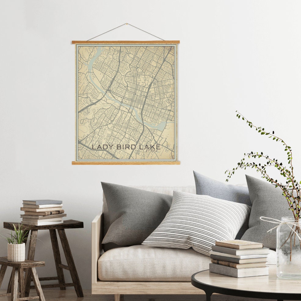Lady Bird Lake Texas Street Map Print | Magnetic Poster Frame Printed Marketplace