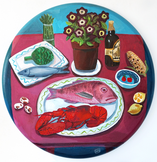 Seafood Cocktail. Original Large Acrylic Painting, Fish Cocktail, Still Life Seafood
