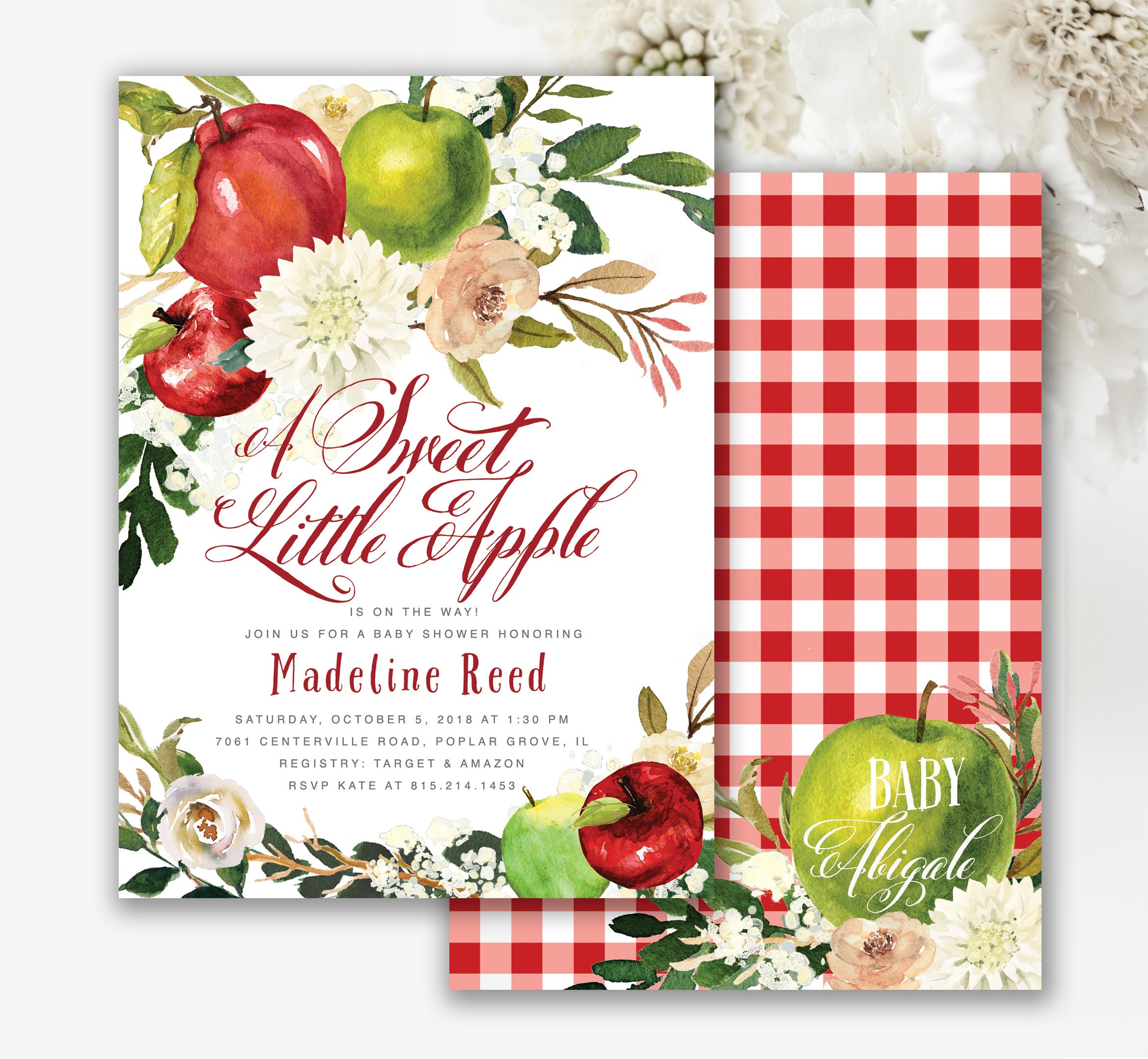Sweet Little Apple Baby Shower Invitation, Invite, Fall Girl Or Boy