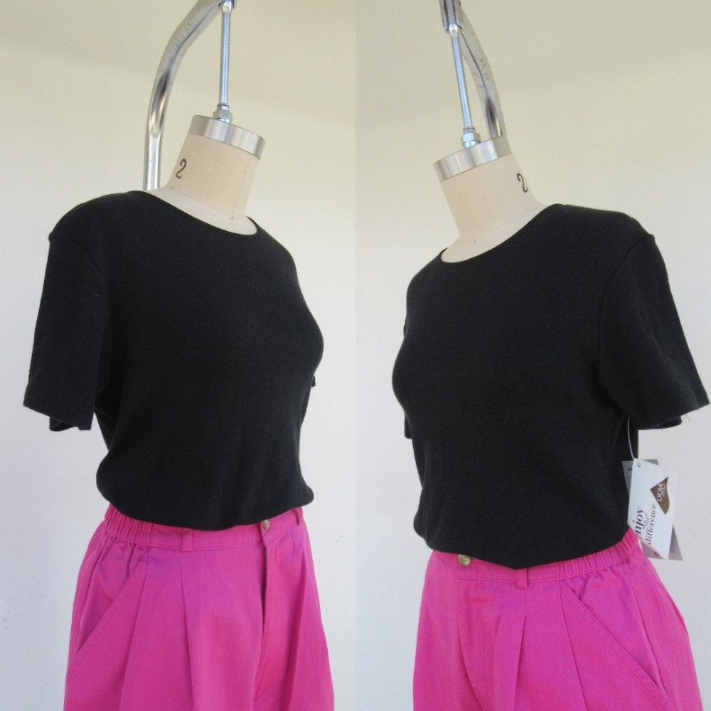 New Old Stock 90S Black Cotton Blend Tee Shirt | Minimal Short Sleeve Top S