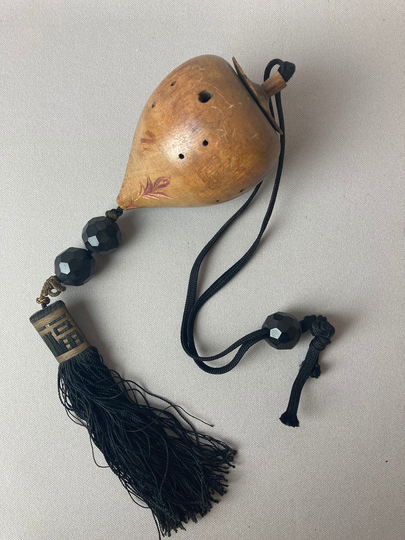 Antique Japanese Traveling Cricket Cage, Hand Carved, Jet Beads, Tassel, Persimmon Shaped, Painted, A Real Treasure