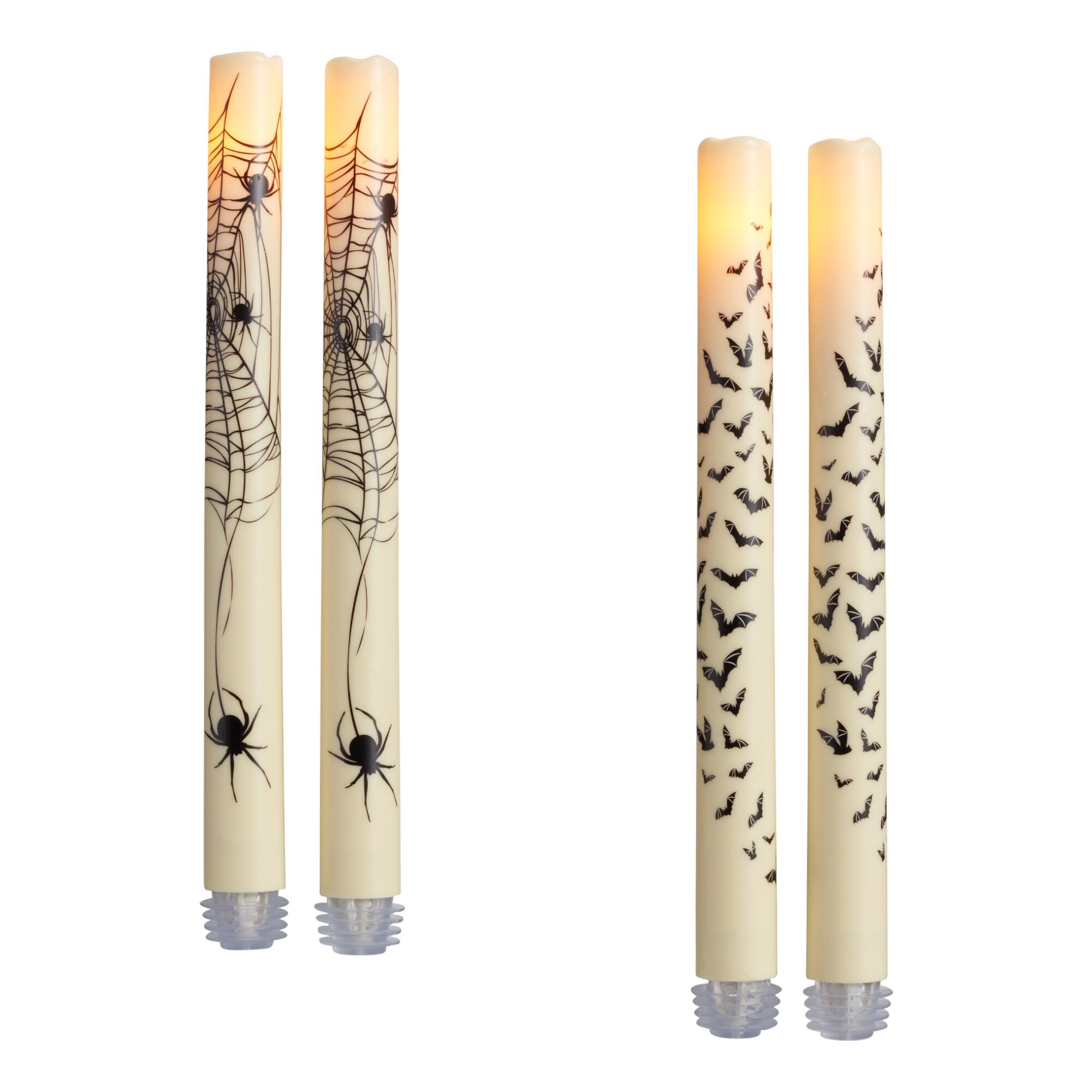 Halloween Bat Flameless LED Taper Candles 2 Pack: Black/White - Plastic by World Market