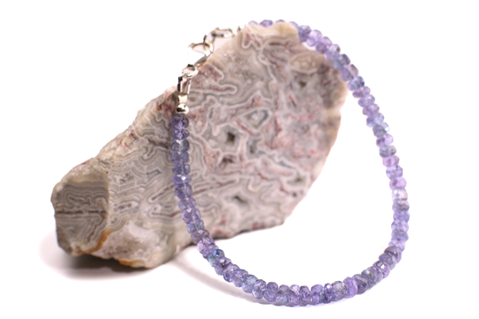 Tanzanite Faceted 4mm Rondelle Gemstone Bracelet in 925 Sterling Silver Or 14K Gold Filled Clasp, Precious Gift For Her