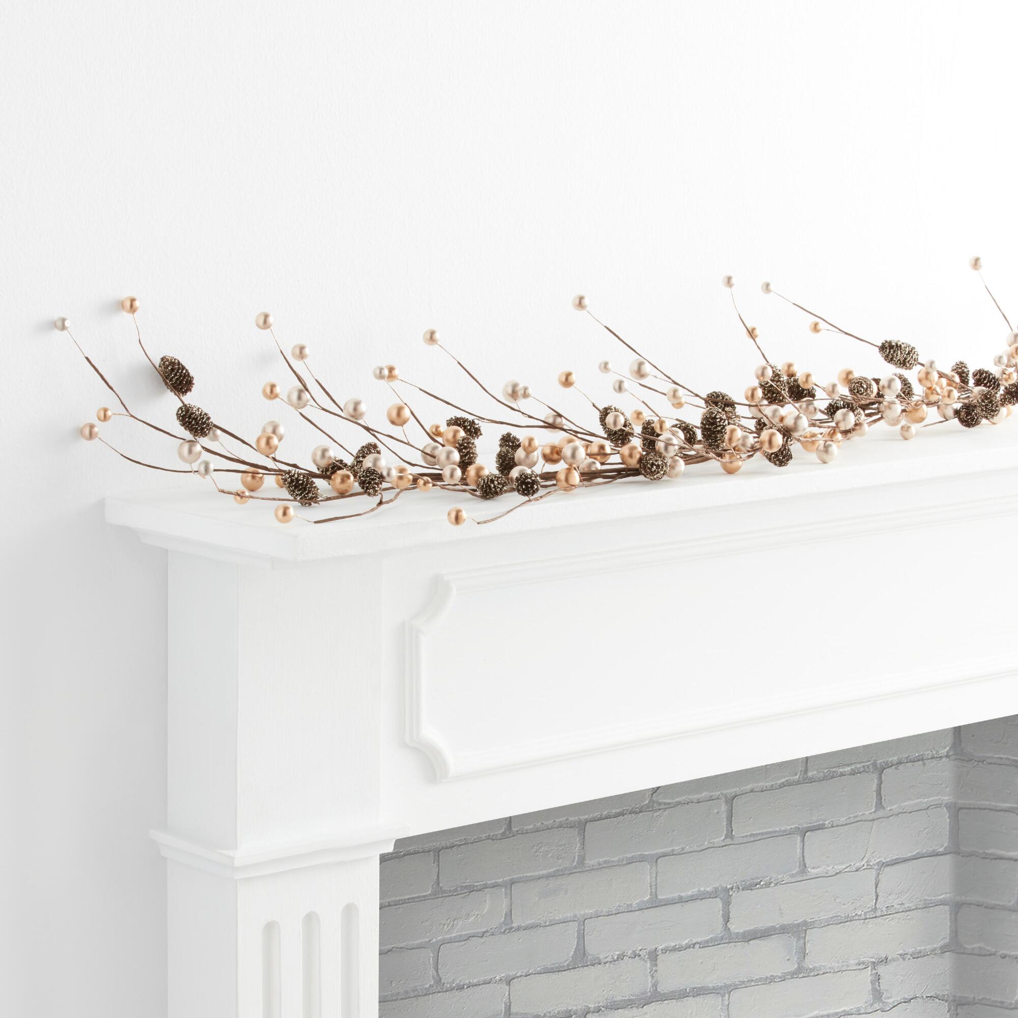 Glitter Pinecone and Metallic Berry Garland: Multi - Plastic by World Market