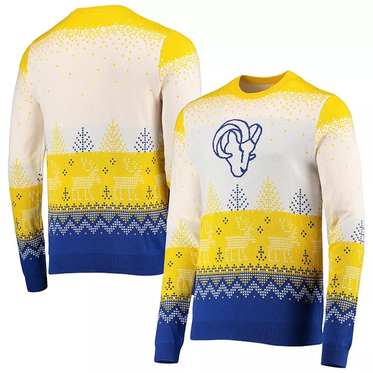 Men's FOCO White Los Angeles Rams Big Logo Knit Ugly Pullover Sweater, Size: Small