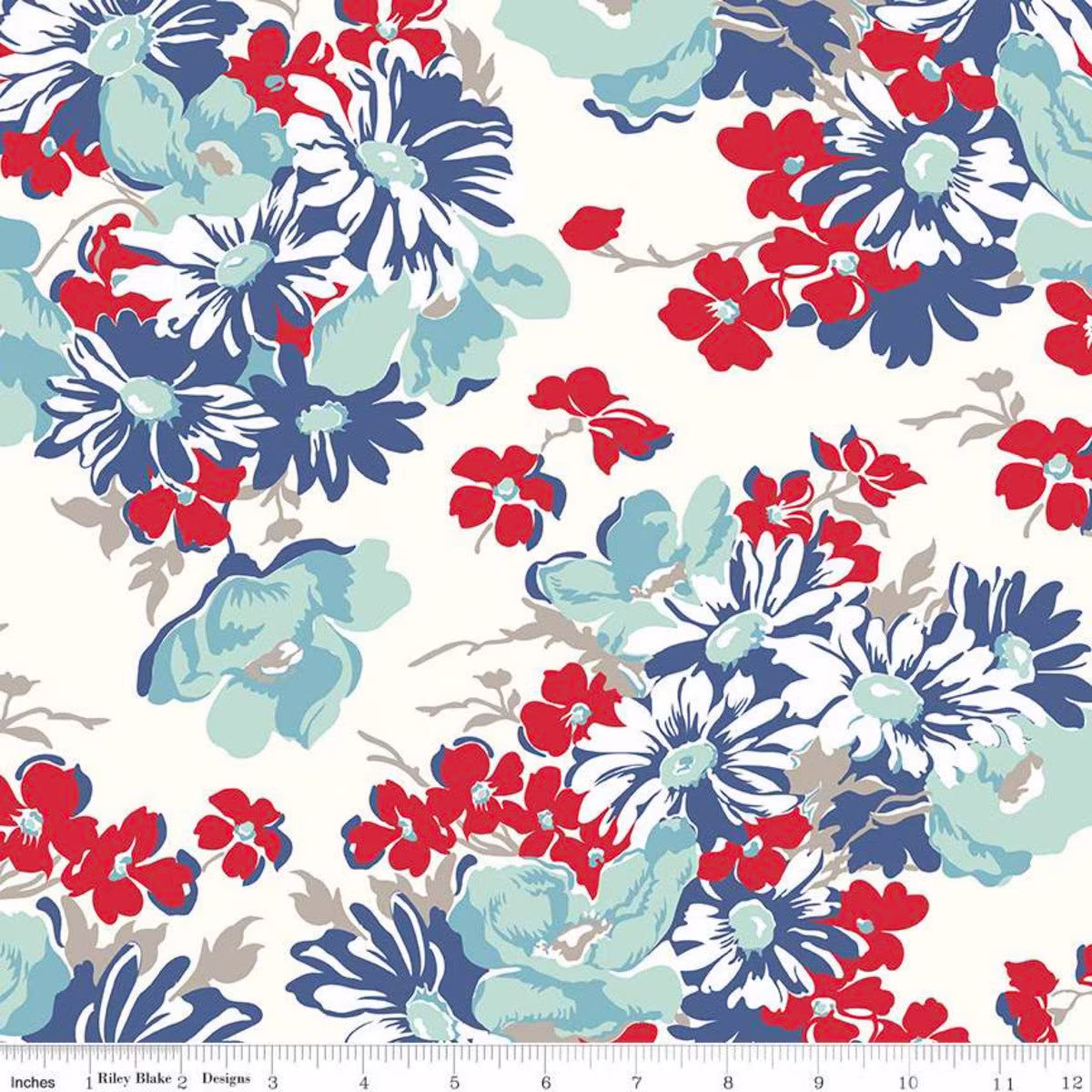 Cook Book - 108" Floral Denim Wide Back Lori Holt 100% Cotton Quilting Fabric Riley Blake Designs