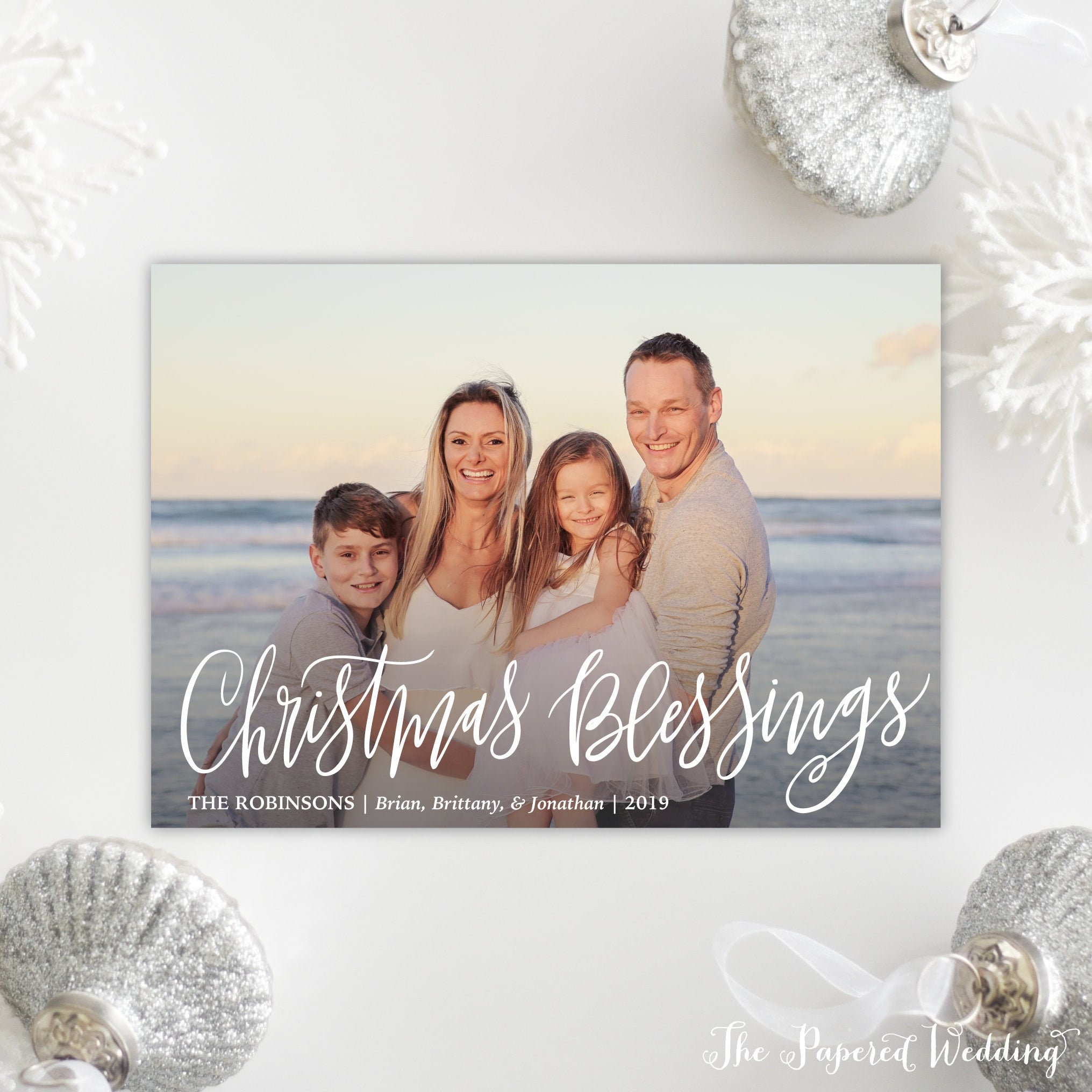 Printable Or Printed Photo Christmas Blessings Cards - Landscape Picture Holiday With White Hand-Lettered 106 P1