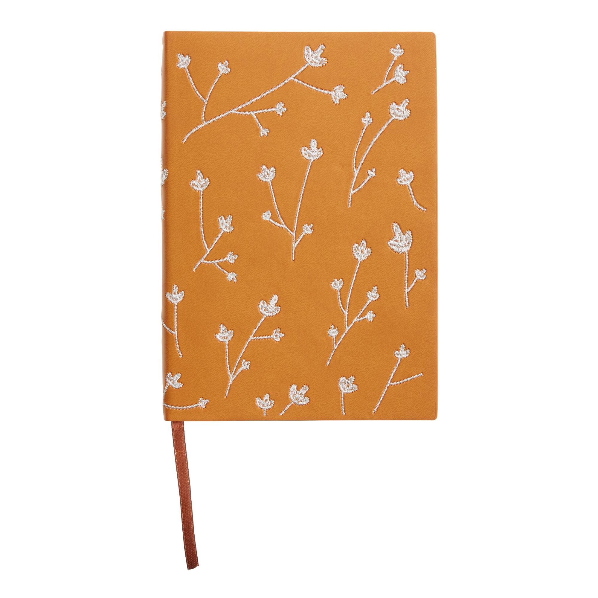 Denik Orange Embroidered Floral Samantha Journal: Brown - Paper by World Market