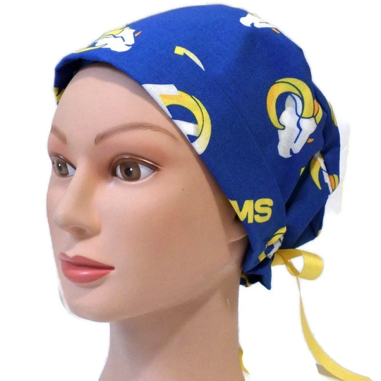 Women's Fold-Up Pixie Football Scrub Hat, Adjustable, Handmade, with Optional Buttons, Id # 577