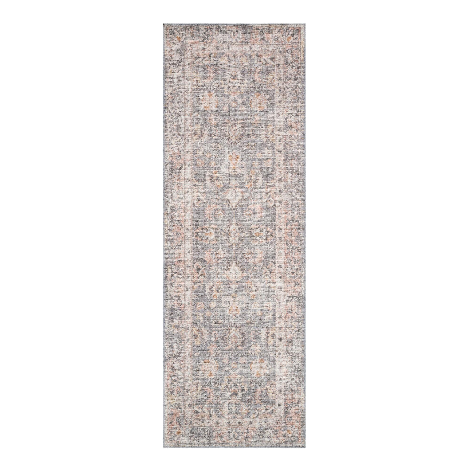 Gray and Apricot Persian Style Icaria Floor Runner: Gray/Orange by World Market