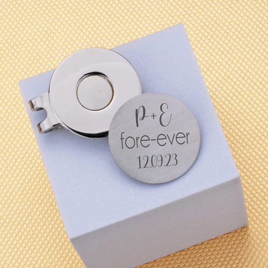 Anniversary Gift For Him, Fore-Ever Golf Ball Marker, Fiancé, Custom Engraving Wedding Groom