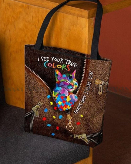 I See Your True Color Cat 3D Printed Canvas Tote Bag, Love Handbag, Gift For Lover That's Wy Love You Dgy29