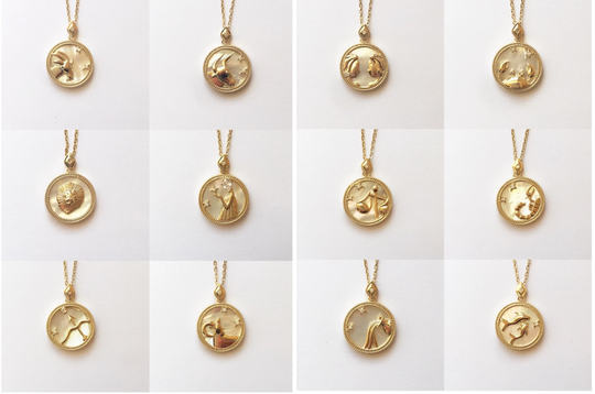 Gold Tone Zodiac Sign Mother Of Pearl Shell Coin Necklace, Star Sign, Constellation, Horoscope Stainless Steel Necklace