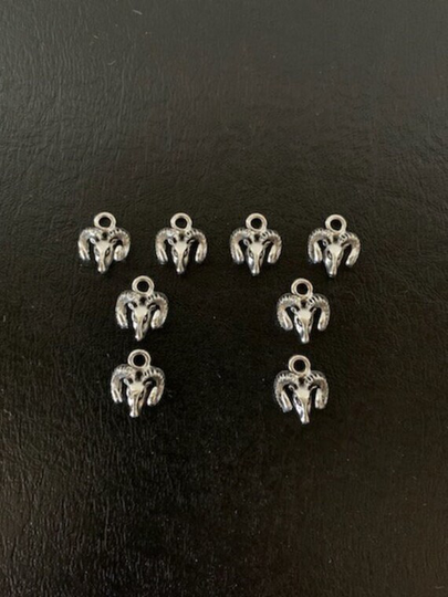 8 Small Ram Head Charms, Charm, Silver Goat
