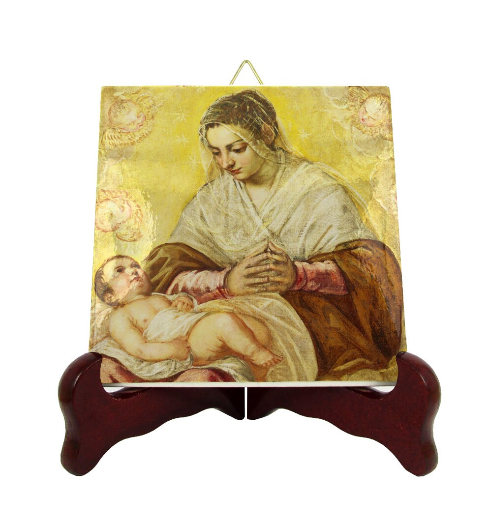 Catholic Art - Madonna Of The Stars Virgin Mary Icon On Ceramic Tile Religious Art, Catholic Gift