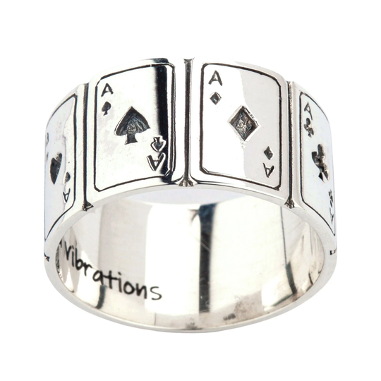 925 Sterling Silver Ace Cards Band Ring